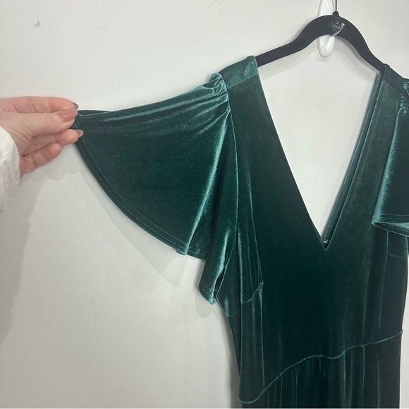Birdy Grey Hannah Velvet Gown Dress Emerald Green Double V neck Flutter Sleeve - Picture 7 of 13